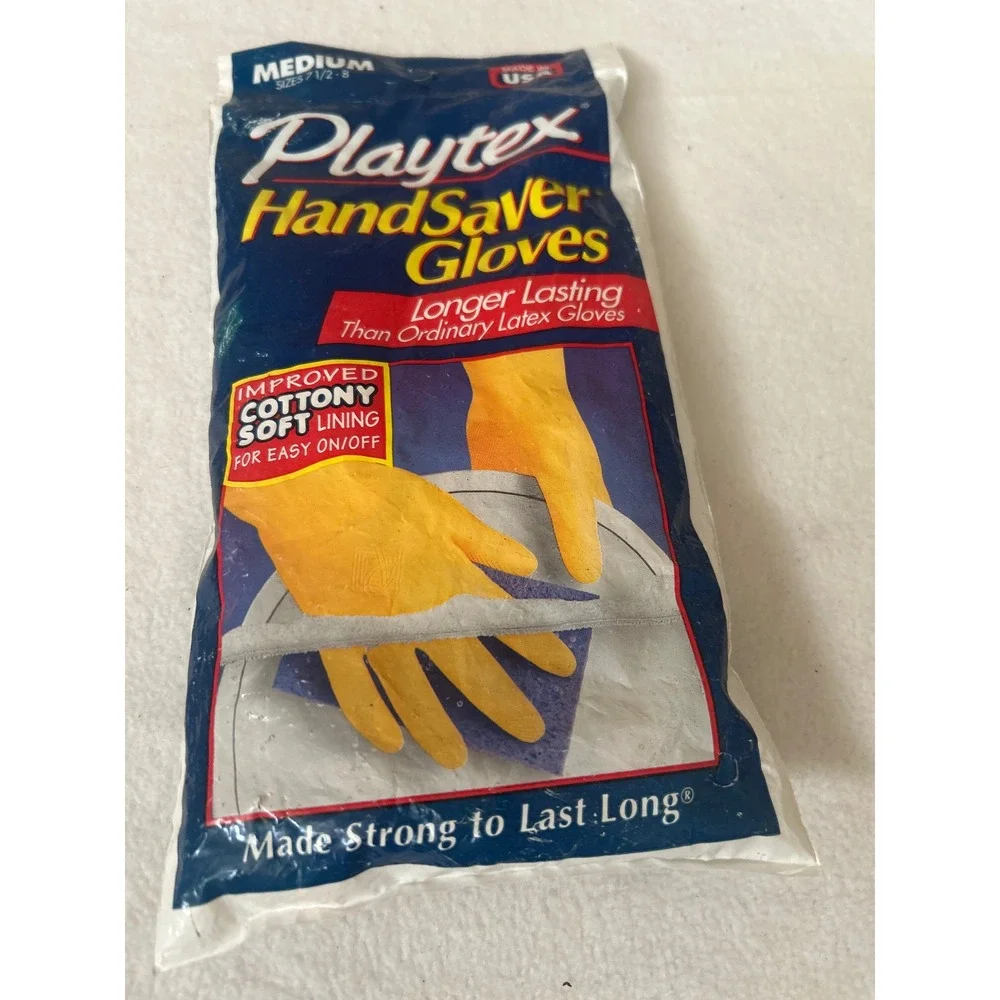 Playtex HandSaver Gloves Medium Yellow Cotton Soft Lining Made in USA